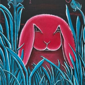 Red and Blue Rabbit Canvas Art